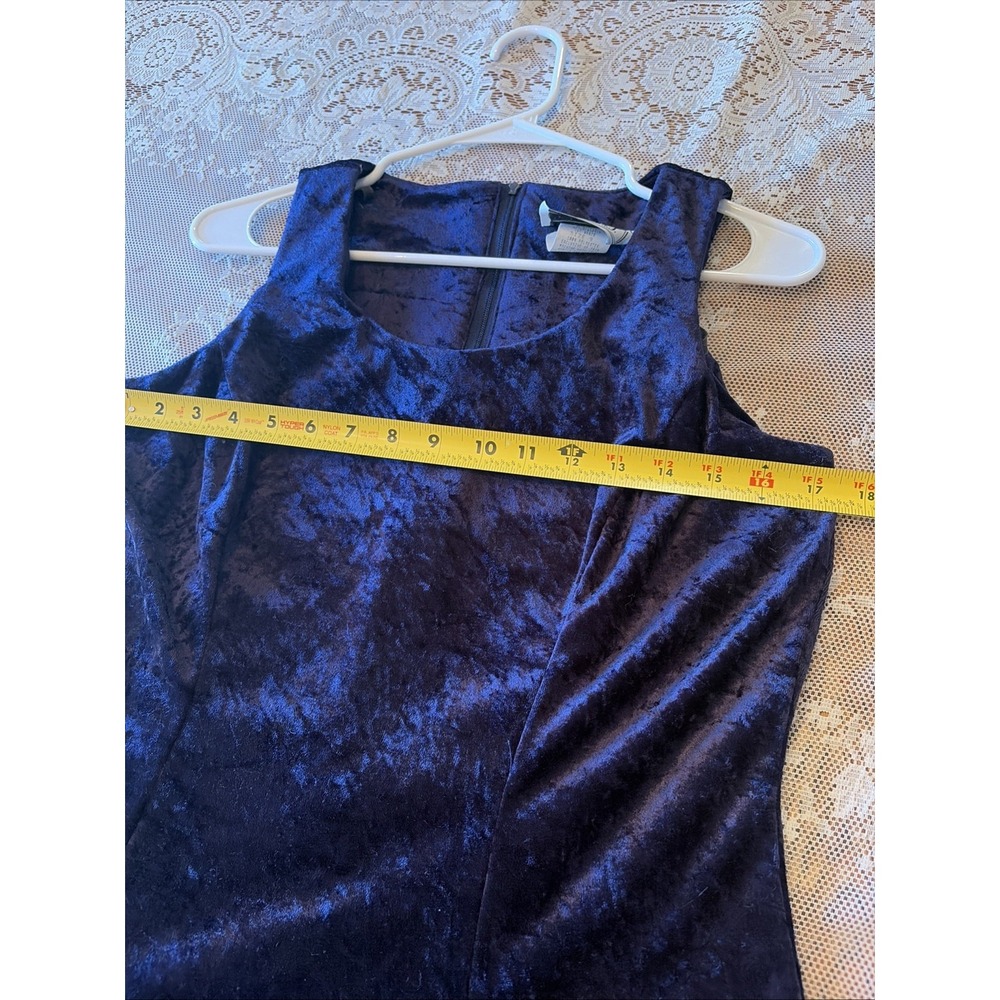 Vintage 90s Blue Velvet Midi Dress Y2K Bell Whimsigoth Skater Skirt 9 Sleeveless - Picture 13 of 16